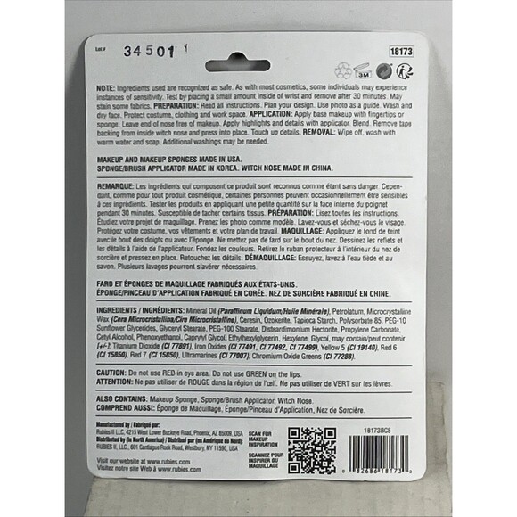 Witch Makeup Kit 5 Colors Sponge Applicator Prosthetic Nose Made in USA Rubies - Picture 8 of 10